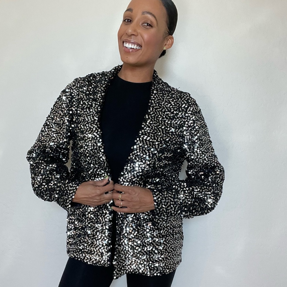 Vintage Sequin Silver Jacket W/ Button Sleeves - image 2